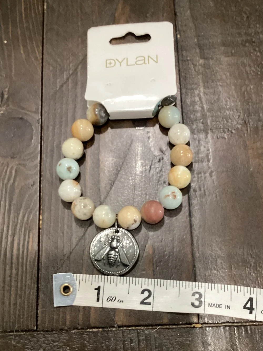 dylan Pastel Stone Bead Bracelet with Bee Medallion